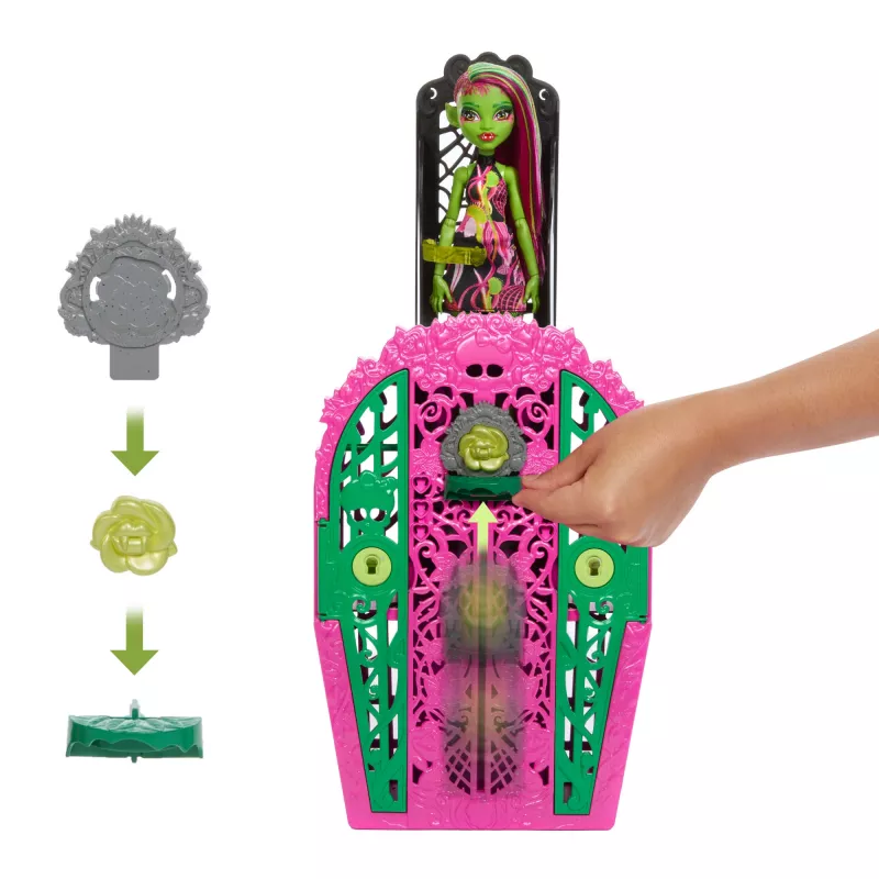 Monster High Skulltimate Secrets Garden Mysteries Playset, lalka Venus McFlytrap z ponad 19 niespodziankami