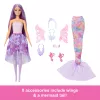 Zestaw modowy Barbie Fantasy z akcesoriami, w tym syrenim ogonem, skrzydłami wróżki i naszyjnikami