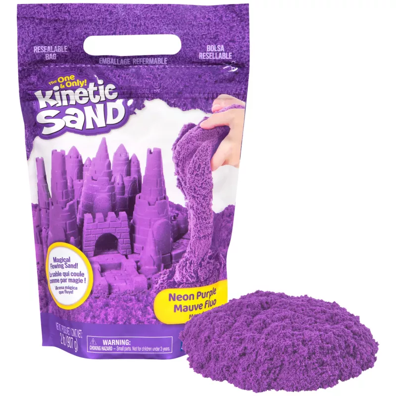 Kinetic Sand, 2 funty fioletowego piasku do zabawy, formowalne zabawki sensoryczne dla dzieci, zamykana torebka (opakowanie może się różnić), od 3 lat