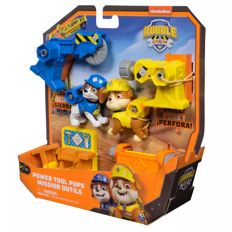 Zestaw figurek Usorteret Rubble & Wheeler Power Tool Pups z 2 narzędziami i 2 akcesoriami budowlanymi, wiek 3+
