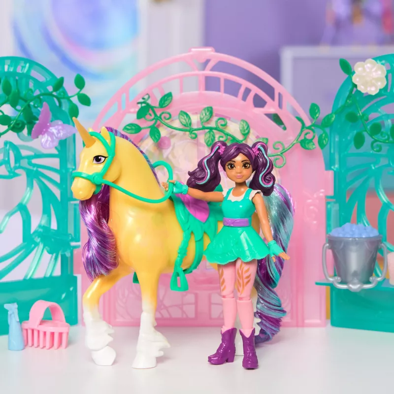 Unicorn Academy, Zestaw z lalką Ava i koniem Leaf zmieniającym kolor, pomysł na prezent wielkanocny, zawiera 15 akcesoriów, lalki i zabawki z jednorożcami dla dziewczynek od 4 lat
