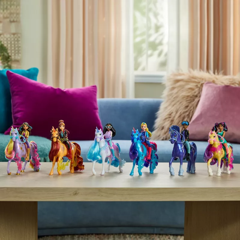 Unicorn Academy, Ava i Liść Magii Roślin ze Świetlistym Efektem, 2 Akcesoria Jeździeckie, Lalki i Zabawki z Jednorożcami dla Dziewczynek od 4 lat