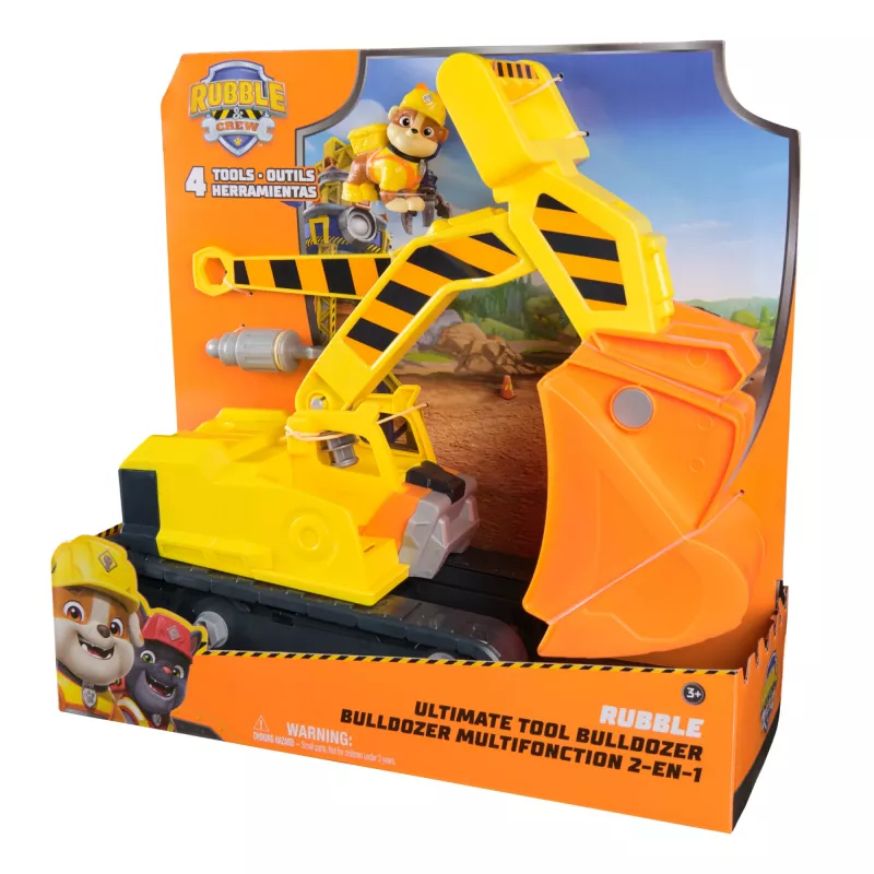 Rubble & Crew Spychacz z Narzędziami Rubble'a, Pojazd-zabawka z Figurką, Zabawki PAW Patrol dla Chłopców i Dziewczynek od 3 lat