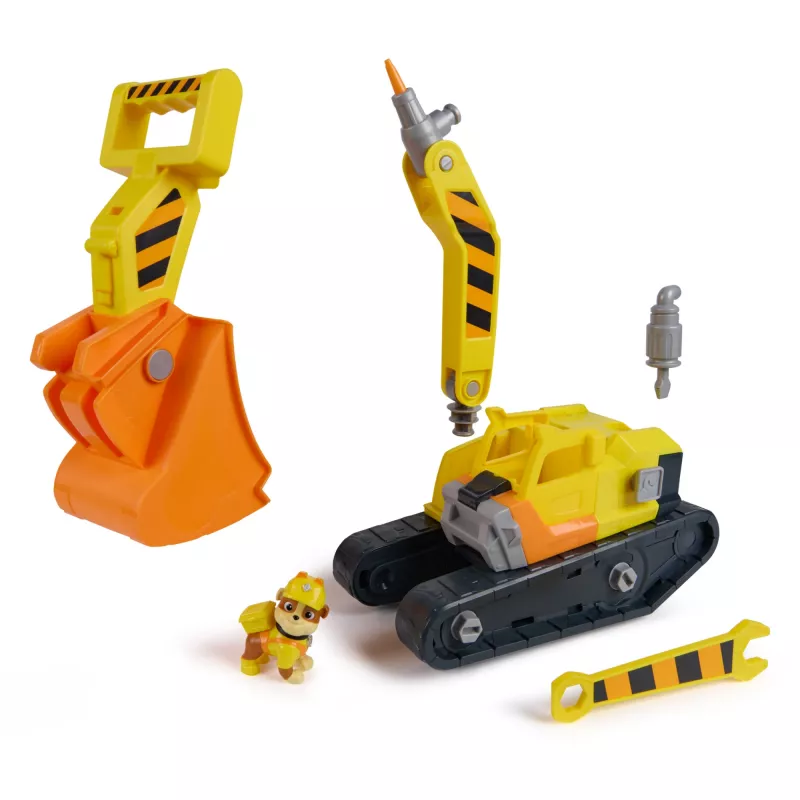 Rubble & Crew Spychacz z Narzędziami Rubble'a, Pojazd-zabawka z Figurką, Zabawki PAW Patrol dla Chłopców i Dziewczynek od 3 lat