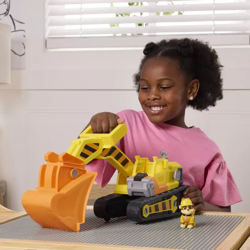 Rubble & Crew Spychacz z Narzędziami Rubble'a, Pojazd-zabawka z Figurką, Zabawki PAW Patrol dla Chłopców i Dziewczynek od 3 lat