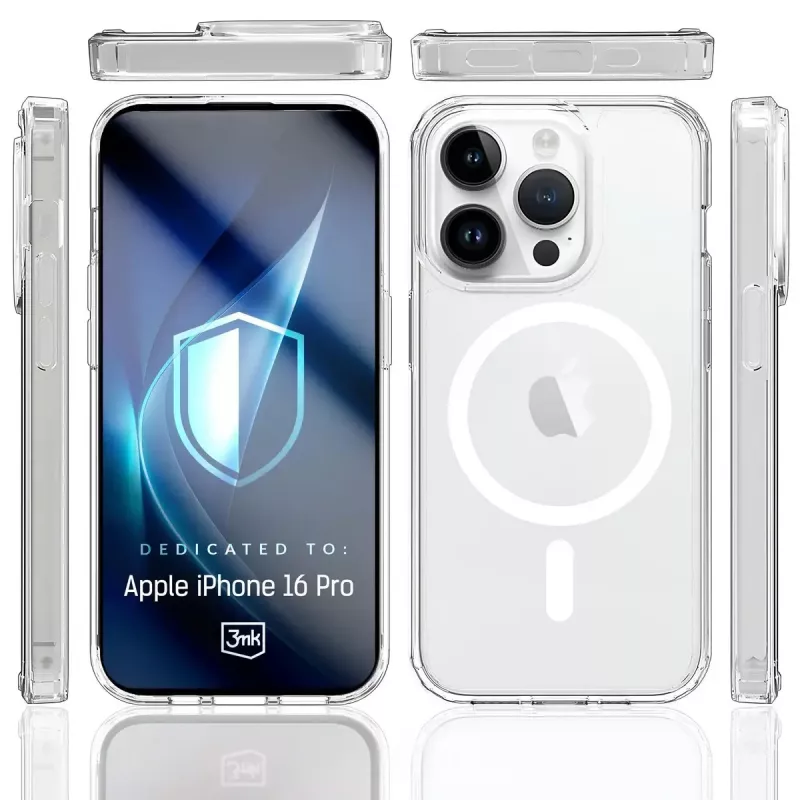 Etui na telefon 3MK Armor MagCase do iPhone'a 16 Pro, przezroczyste, na wyświetlacz 16 cm (6,3 cala), PC+TPU