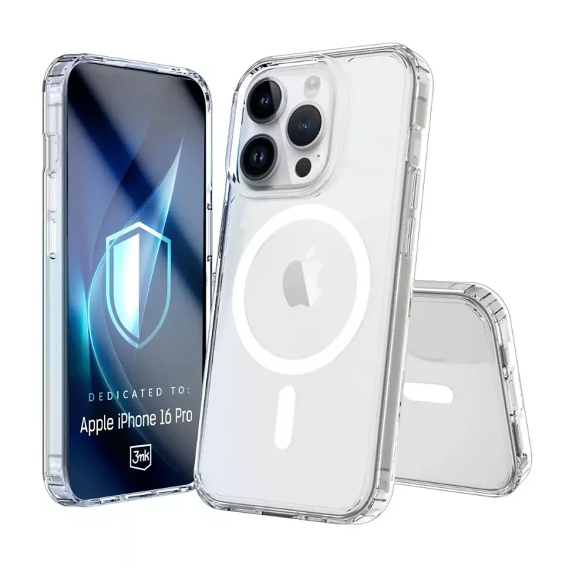 Etui na telefon 3MK Armor MagCase do iPhone'a 16 Pro, przezroczyste, na wyświetlacz 16 cm (6,3 cala), PC+TPU