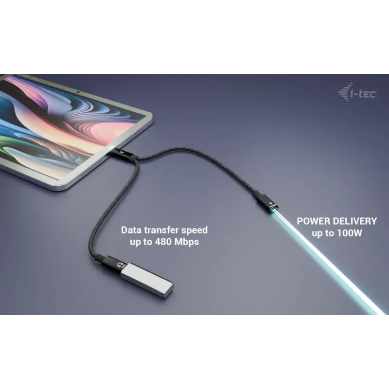 i-tec USB-C kabel Splitter Audio/Data + Power Delivery 100W