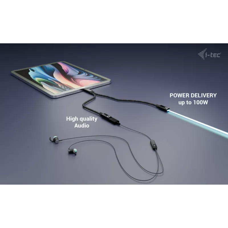 i-tec USB-C kabel Splitter Audio/Data + Power Delivery 100W