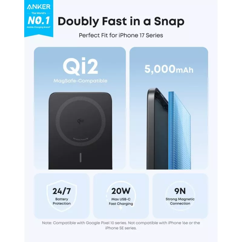 ANKER Nano Magnetic Wireless Power Bank 5000mAh 15W Czarny