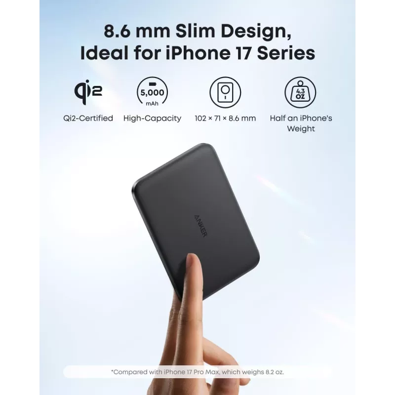 ANKER Nano Magnetic Wireless Power Bank 5000mAh 15W Czarny