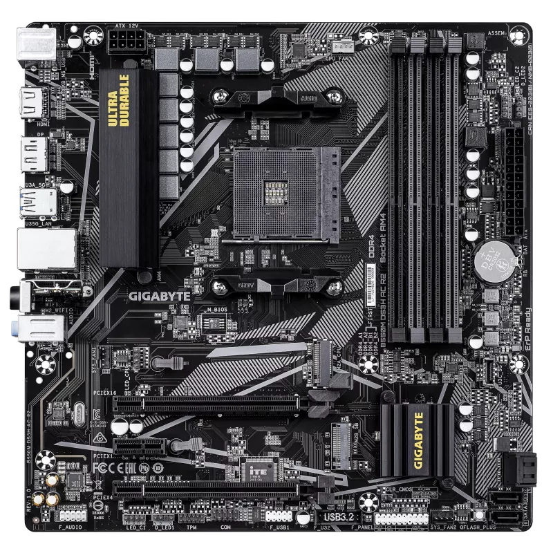 Płyta główna GIGABYTE B550M DS3H AC R2 - AMD Ryzen 5000, 5+3 fazy VRM, do 4733MHz DDR4 (O.C.), 1xPCIe 4.0 + 1xPCIe 3.0 M.2, Wi-Fi 5, 1GbE LAN, USB 3.2 Gen 1