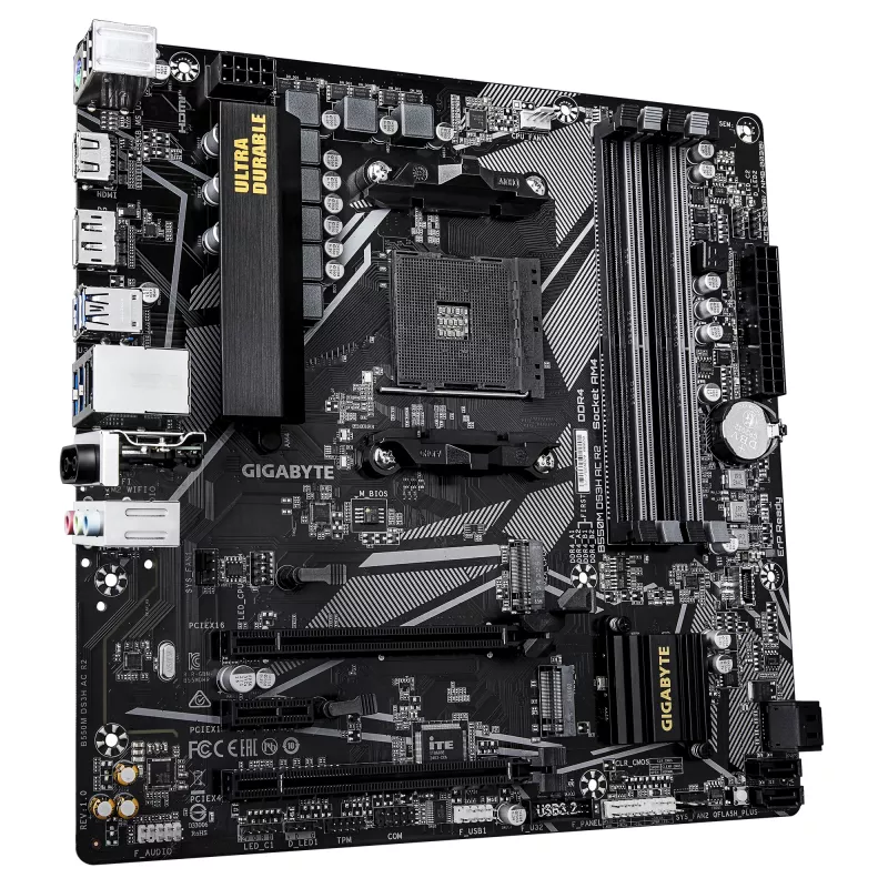 Płyta główna GIGABYTE B550M DS3H AC R2 - AMD Ryzen 5000, 5+3 fazy VRM, do 4733MHz DDR4 (O.C.), 1xPCIe 4.0 + 1xPCIe 3.0 M.2, Wi-Fi 5, 1GbE LAN, USB 3.2 Gen 1