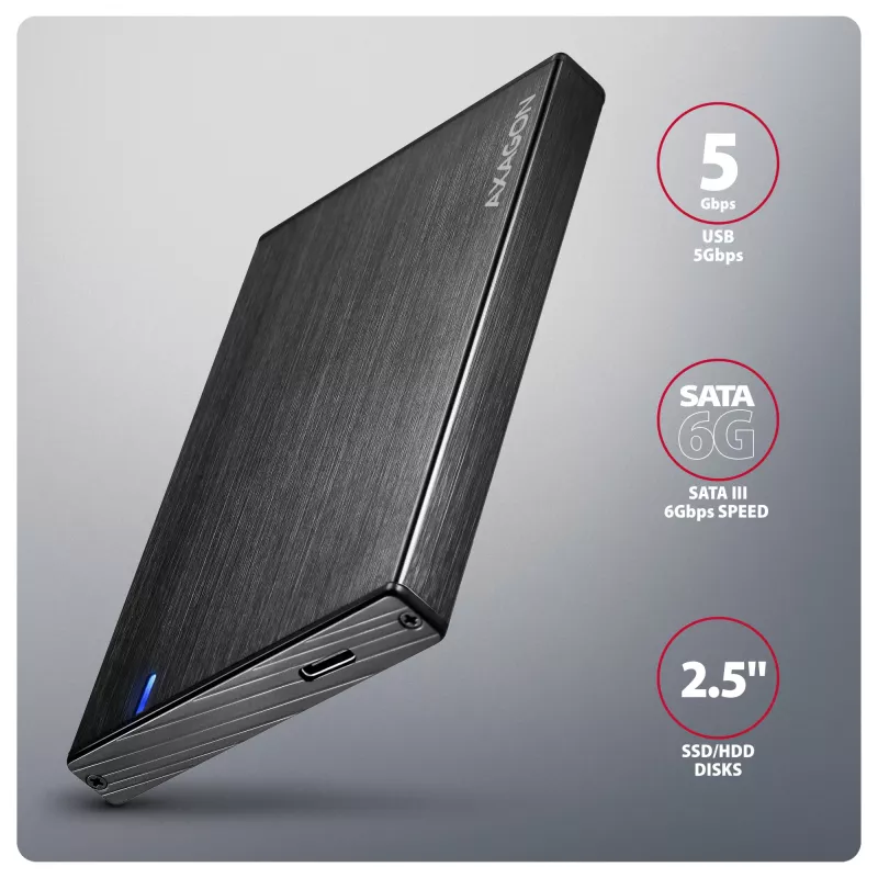 Axagon EE25-XA6C Kompaktowa aluminiowa obudowa zewnętrzna USB-C 5 Gb/s – SATA 6G na dyski 2,5 inch SSD/HDD