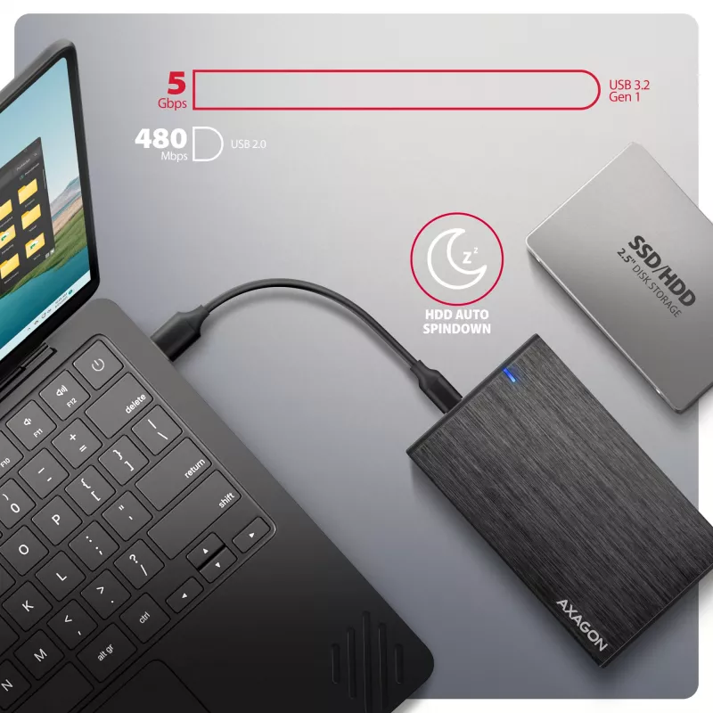Axagon EE25-XA6C Kompaktowa aluminiowa obudowa zewnętrzna USB-C 5 Gb/s – SATA 6G na dyski 2,5 inch SSD/HDD