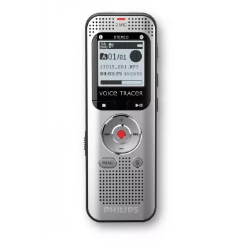 Dyktafon Philips Voice Tracer DVT2015, pamięć wewnętrzna, karta Flash, srebrny, czas nagrywania 2370 h