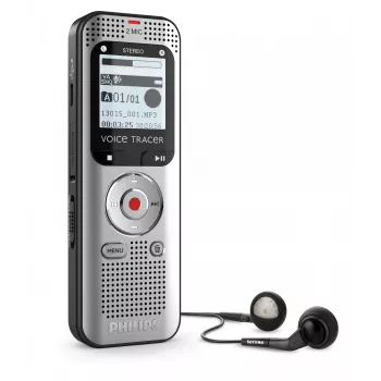 Dyktafon Philips Voice Tracer DVT2015, pamięć wewnętrzna, karta Flash, srebrny, czas nagrywania 2370 h