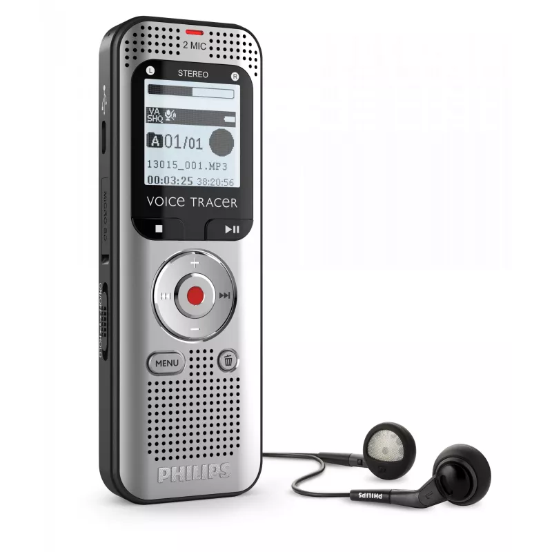 Dyktafon Philips Voice Tracer DVT2015, pamięć wewnętrzna, karta Flash, srebrny, czas nagrywania 2370 h