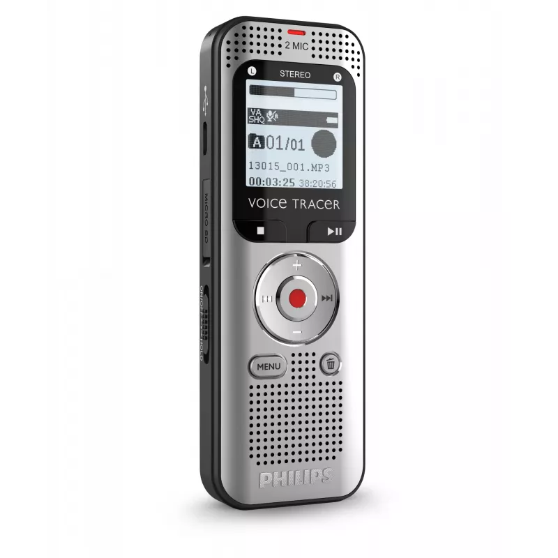 Dyktafon Philips Voice Tracer DVT2015, pamięć wewnętrzna, karta Flash, srebrny, czas nagrywania 2370 h