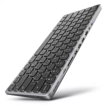Axagon HMC-KB-CRL, hub USB 5 Gb/s z klawiaturą, HDMI 4K/60 Hz, 3x USB-A, SD/mSD, audio, PD100, układ cyrylica