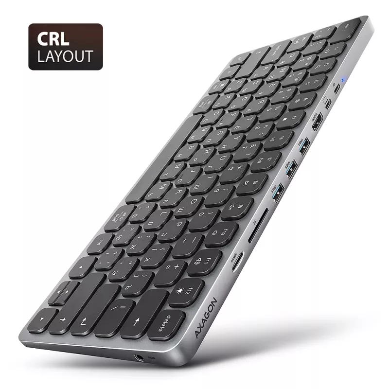 Axagon HMC-KB-CRL, hub USB 5 Gb/s z klawiaturą, HDMI 4K/60 Hz, 3x USB-A, SD/mSD, audio, PD100, układ cyrylica