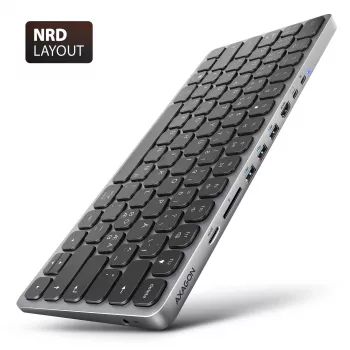 Axagon HMC-KB-NRD, Hub USB 5 Gb/s z klawiaturą, HDMI 4K/60Hz, 3x USB-A, SD/microSD, audio, PD100, układ nordycki