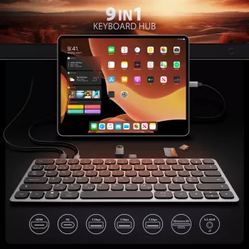 Axagon HMC-KB-NRD, Hub USB 5 Gb/s z klawiaturą, HDMI 4K/60Hz, 3x USB-A, SD/microSD, audio, PD100, układ nordycki