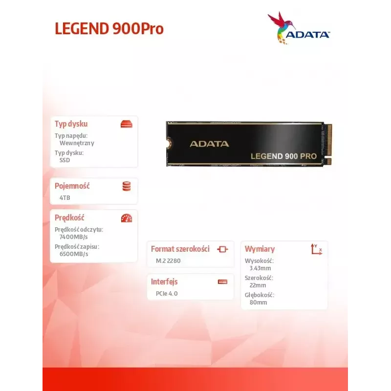 SSD Disk ADATA 4TB M2 PCIe 4x4 SLEG-900P-4TCS
