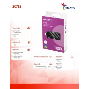 Dysk SSD ADATA 1 TB zewnętrzny 2,5 cala U3.2C SC735