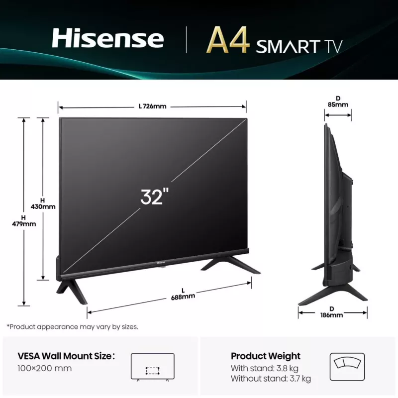Hisense 32A4Q 81,3 cm (32 cale) HD Smart TV Wi-Fi Czarny