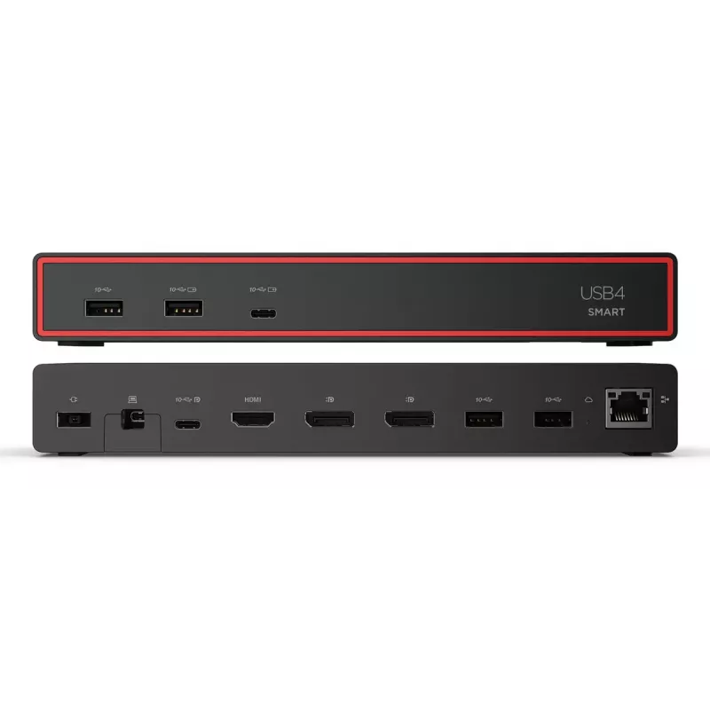 Stacja dokująca Lenovo ThinkPad USB4 Smart Dock 5500 — host USB4, 4x USB-A Gen2, HDMI, Gigabit Ethernet, zasilacz 135 W, Eclipse Czarny