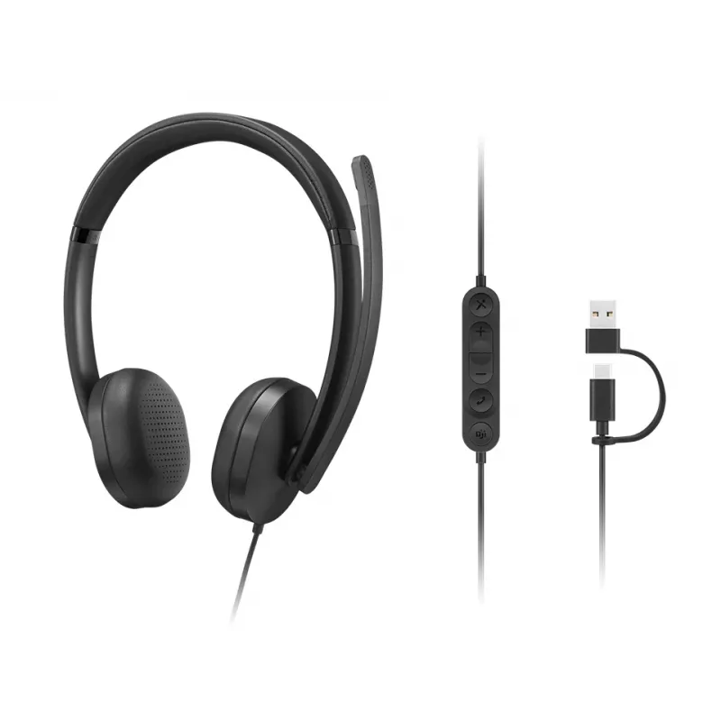 Lenovo VoIP Headset 5000 Przewodowy Head-band Do biura/Call center USB Type-C Czarny