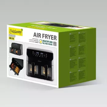 Frytkownica powietrzna Maestro MR-758, podwójny kosz 2×4,5 L, 1400–1800W, regulowana 80–200°C, 8 programów, minutnik 30 min