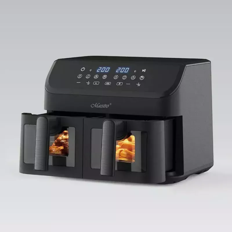 Maestro MR-758 frytkownica beztłuszczowa z dwoma koszami, 2 x 4,5 l (9 l), 2000 W, 80–200°C, 8 programów, czarna