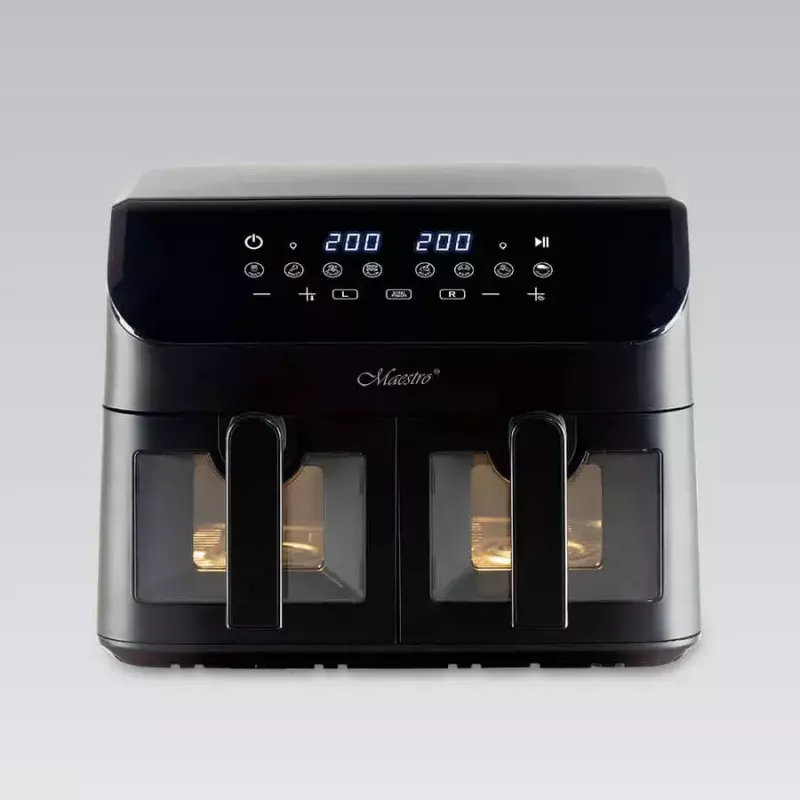 Maestro MR-758 frytkownica beztłuszczowa z dwoma koszami, 2 x 4,5 l (9 l), 2000 W, 80–200°C, 8 programów, czarna