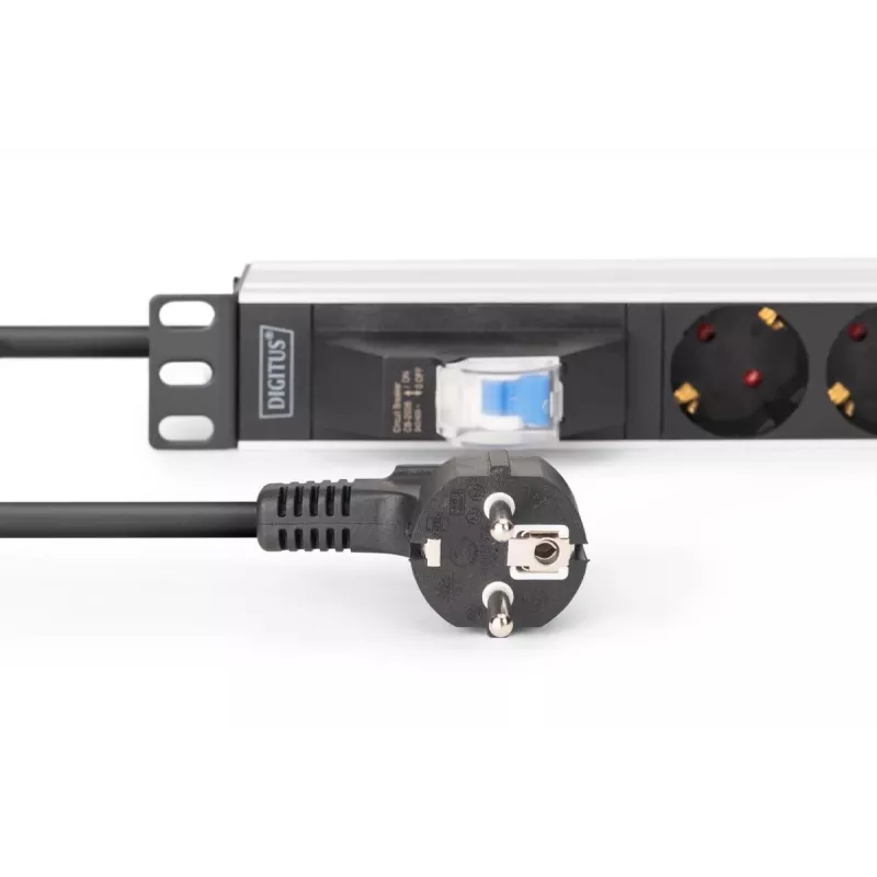 DIGITUS PDU - 1U aluminiowa listwa rack z 7 gniazdami bezpieczeństwa 16A 4000W 250VAC 50/60Hz 1x wyłącznik nadprądowy