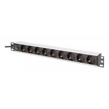 DIGITUS PDU - 1U aluminiowa listwa rackowa 8x gniazdo CEE 7/7 1x gniazdo wtyczka 10A 250VAC 50/60Hz wtyczka IEC C14 z bezpiecznikiem wstępnym
