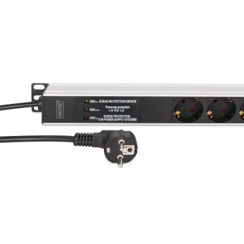 DIGITUS PDU - Aluminiowa listwa zasilająca montowalna w racku z filtrem częstotliwości 2m 16A 3600W 230VAC 50/60Hz 7x bezpiecznik 2x gniazdo