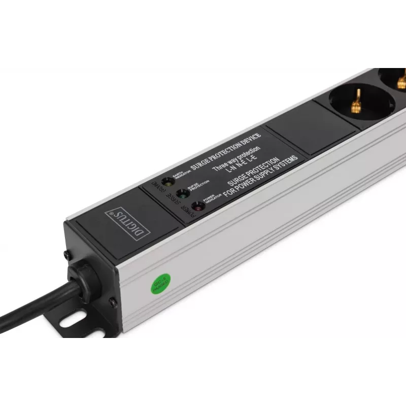 DIGITUS PDU - Aluminiowa listwa zasilająca montowalna w racku z filtrem częstotliwości 2m 16A 3600W 230VAC 50/60Hz 7x bezpiecznik 2x gniazdo