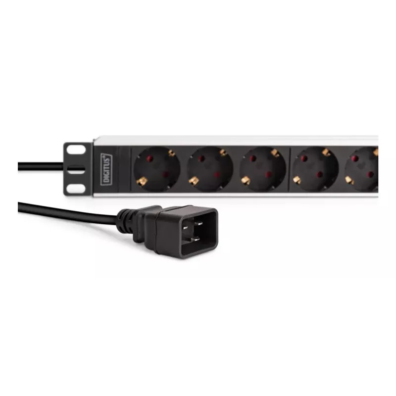 DIGITUS PDU - 1U aluminiowa listwa zasilająca do montażu w szafie rack 8x gniazdo bezpieczne 1x gniazdo 16A 230VAC 50/60Hz wtyk IEC C20