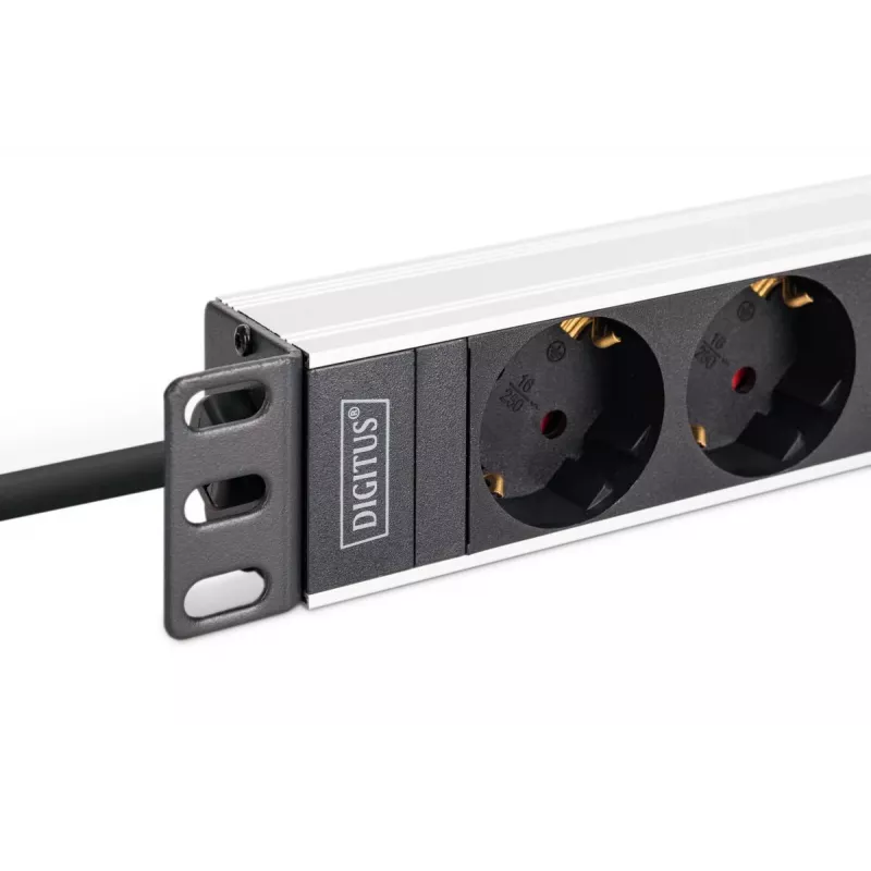 DIGITUS PDU - 1U aluminiowa listwa zasilająca do montażu w szafie rack 8x gniazdo bezpieczne 1x gniazdo 16A 230VAC 50/60Hz wtyk IEC C20