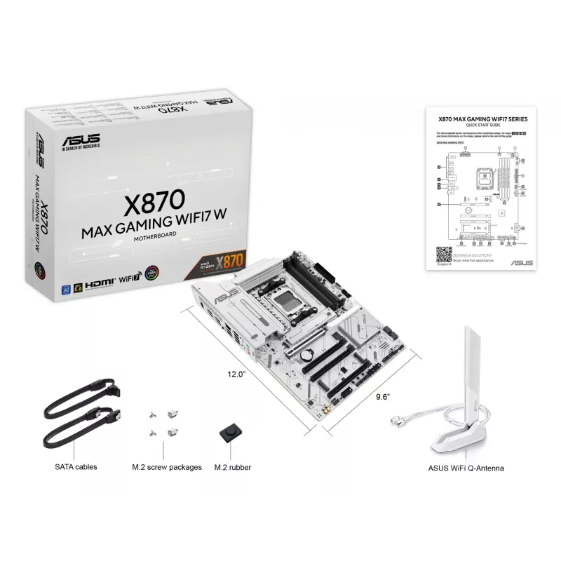 Płyta główna ASUS X870 MAX GAMING WIFI7 W ATX — AMD X870, Socket AM5, DDR5, 4 DIMM, Wi‑Fi 7, 2.5Gb LAN