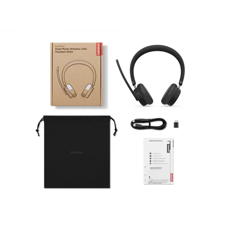 Lenovo 6550 Headset Wireless Head-band Office/Call center USB Type-C Bluetooth Czarny