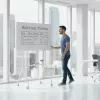 Tablica suchościeralna ergo office ER-306 — jednostronna pozioma, 1190×790 mm, wolnostojąca stalowa z kółkami, magnetyczna
