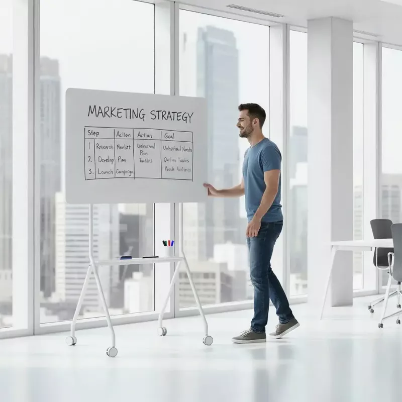 Tablica suchościeralna ergo office ER-306 — jednostronna pozioma, 1190×790 mm, wolnostojąca stalowa z kółkami, magnetyczna