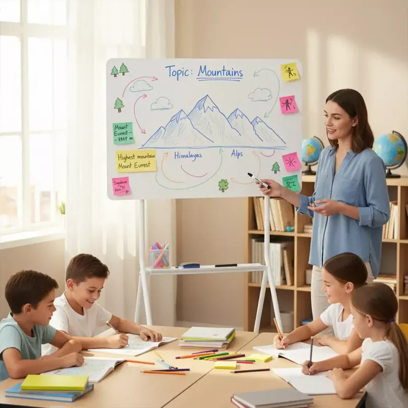 Tablica suchościeralna ergo office ER-306 — jednostronna pozioma, 1190×790 mm, wolnostojąca stalowa z kółkami, magnetyczna