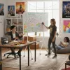 Tablica suchościeralna ergo office ER-306 — jednostronna pozioma, 1190×790 mm, wolnostojąca stalowa z kółkami, magnetyczna