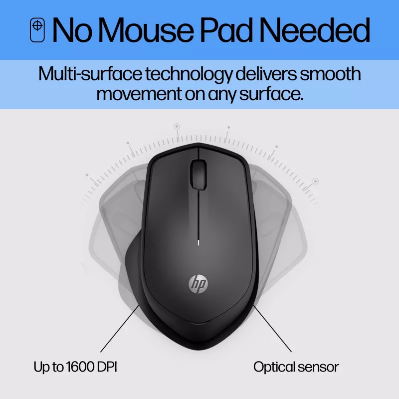 HP 280 Silent Wireless mysz, praworęczna, optyczna, RF bezprzewodowa, czarna