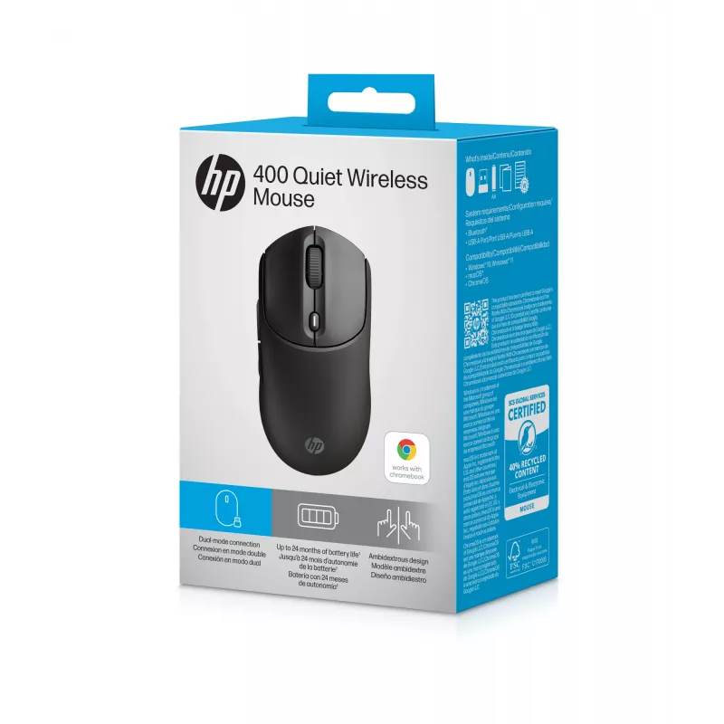 Mysz bezprzewodowa HP 400 Quiet Czarny, symetryczna, RF Wireless + Bluetooth, 6000 DPI, czarna