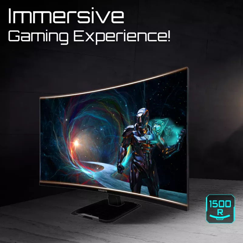 GIGABYTE GS32QCA 31,5-calowy zakrzywiony monitor gamingowy QHD — 2560 x 1440, 180Hz, 1ms, 250 cd/m², FreeSync, gotowy na HDR, HDMI 2.0, DisplayPort 1.4